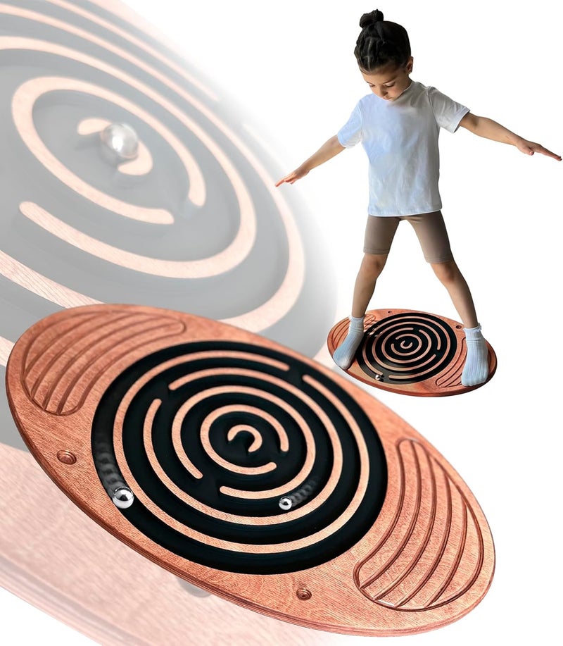 RZONE Wooden Balance Board Maze, Fun Fitness Tool for Kids and Adults, Wobble Balance Board, Natural Beech Wood Montessori Toy, Core Strength, Fitness, Training, Physical Therapy - Image 1